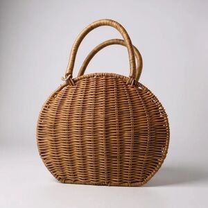 Round Tan Woven Handbag
